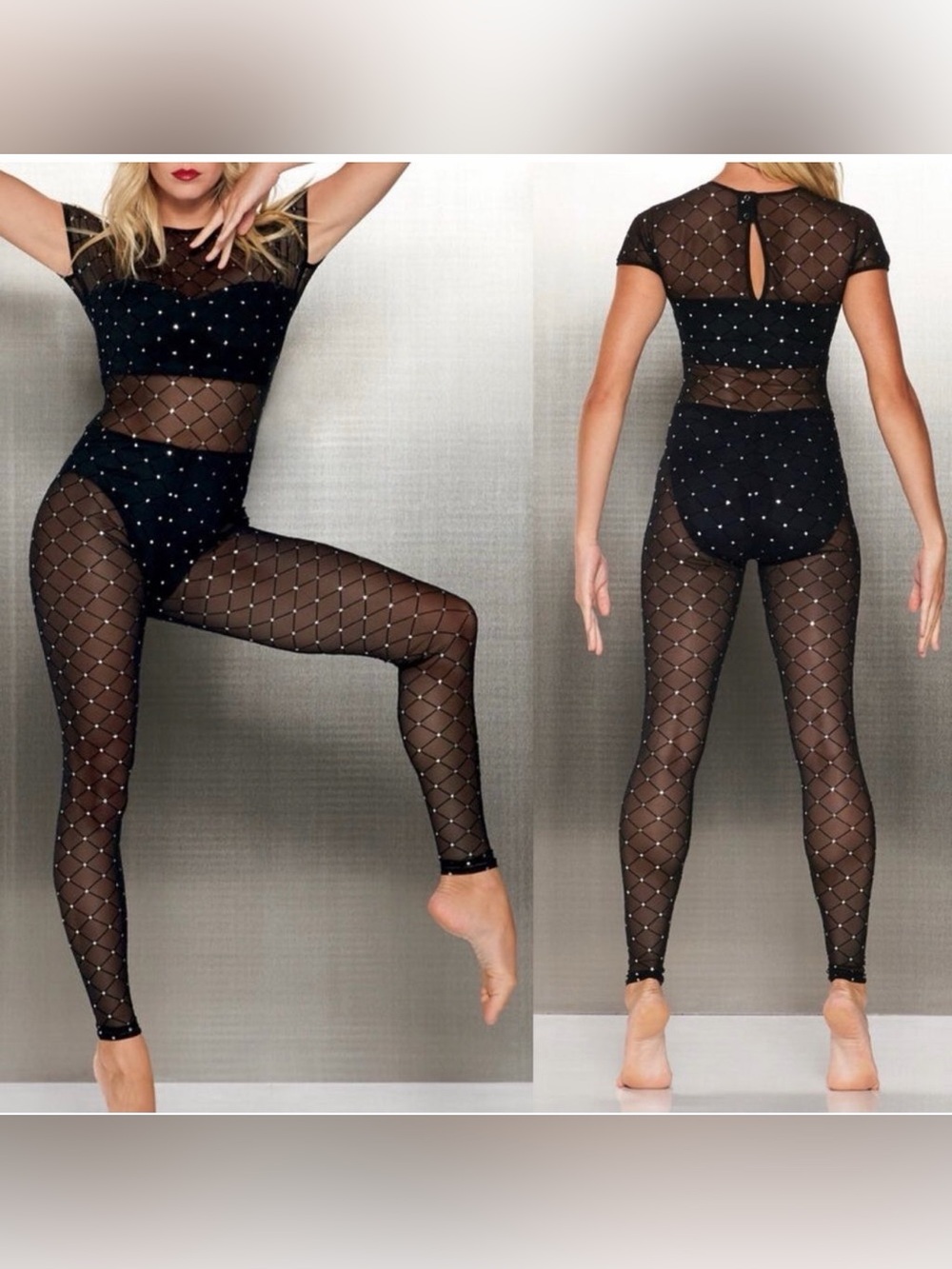 Kelle Black Mesh Diamond Contemporary Solo Costume PLOT TWIST 6188 LA adult